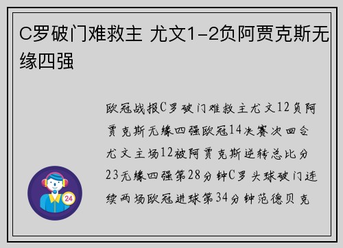 C罗破门难救主 尤文1-2负阿贾克斯无缘四强