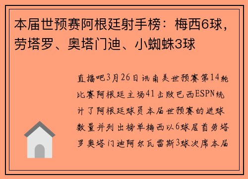 本届世预赛阿根廷射手榜：梅西6球，劳塔罗、奥塔门迪、小蜘蛛3球