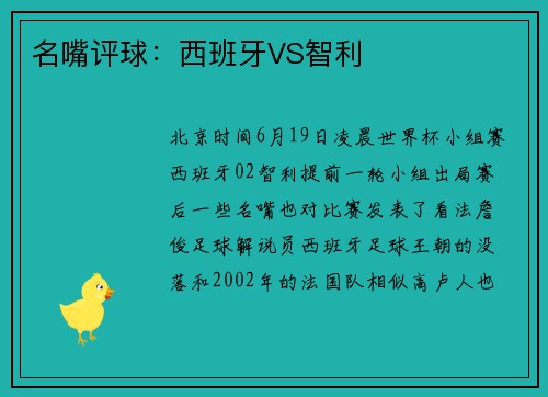 名嘴评球：西班牙VS智利